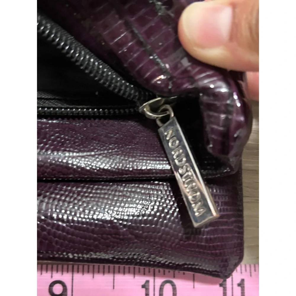 NORDSTROM Womens‎ Plum Lizard Embossed Patent Faux Leather Clutch Evening Bag